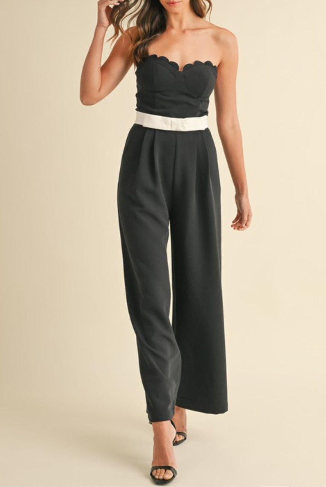 Bow Waist Scallop Jumpsuit