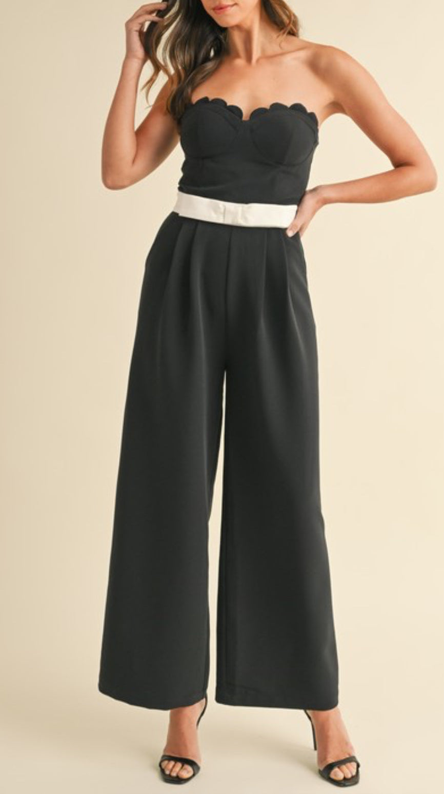 Bow Waist Scallop Jumpsuit