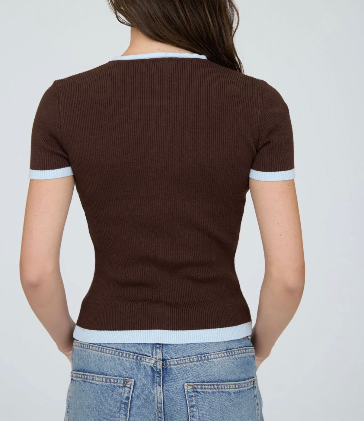 CONTRAST SHORT SLEEVE KNIT CARDIGAN
