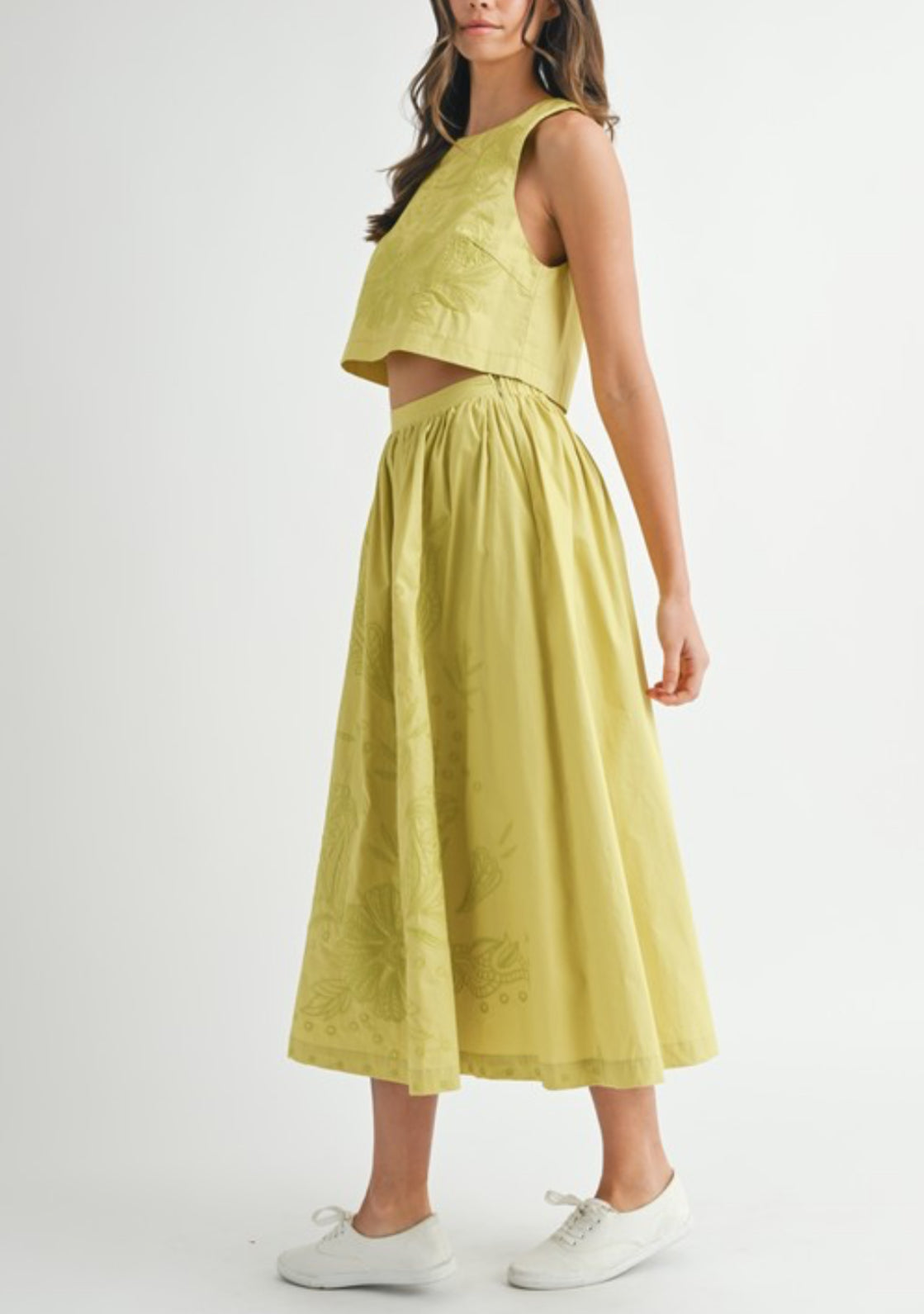 Lime Crop Top and Midi Skirt Set