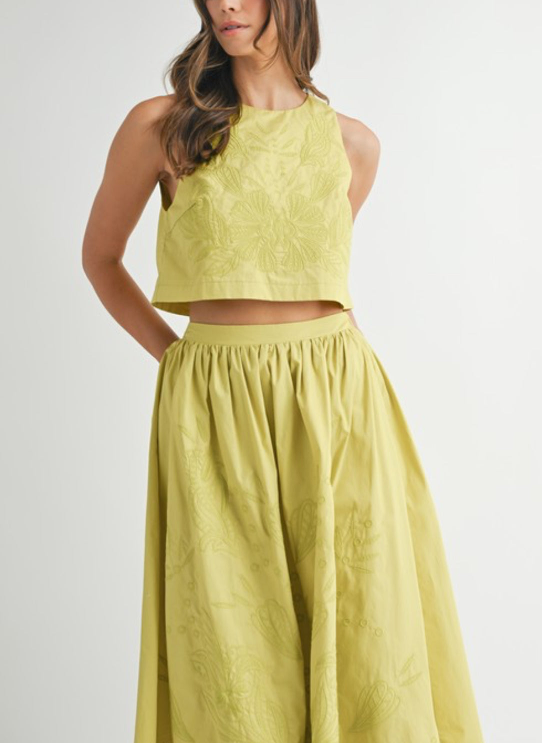 Lime Crop Top and Midi Skirt Set