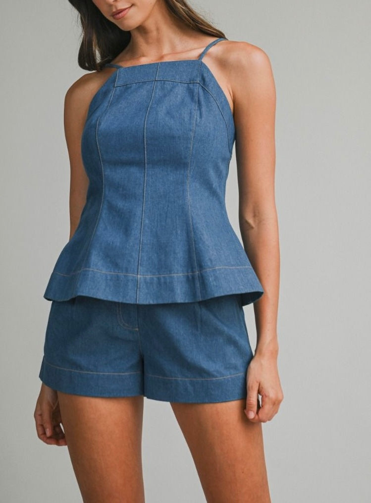 DENIM TOP AND SHORT SET
