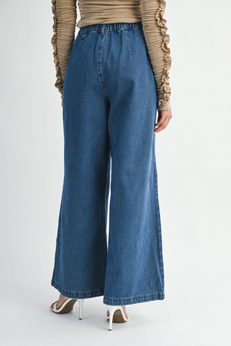 High-rise wide-leg denim pants with front pleats