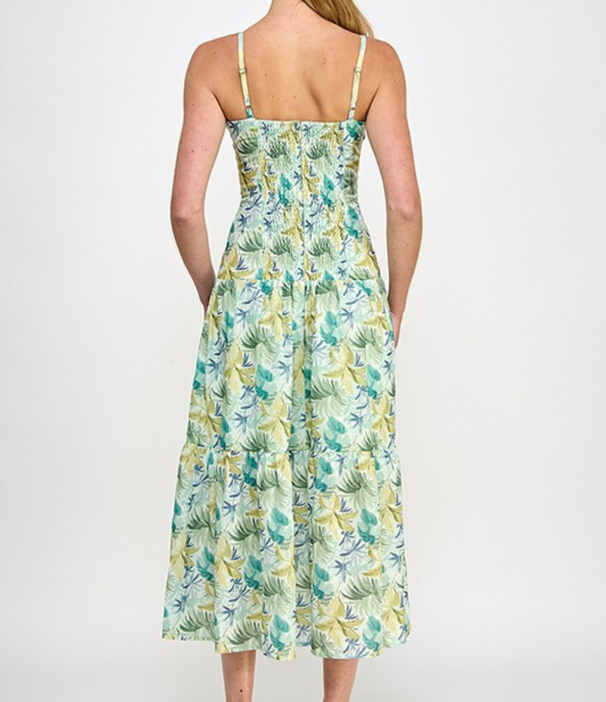 Vestido midi de tirantes con estampado de oliva