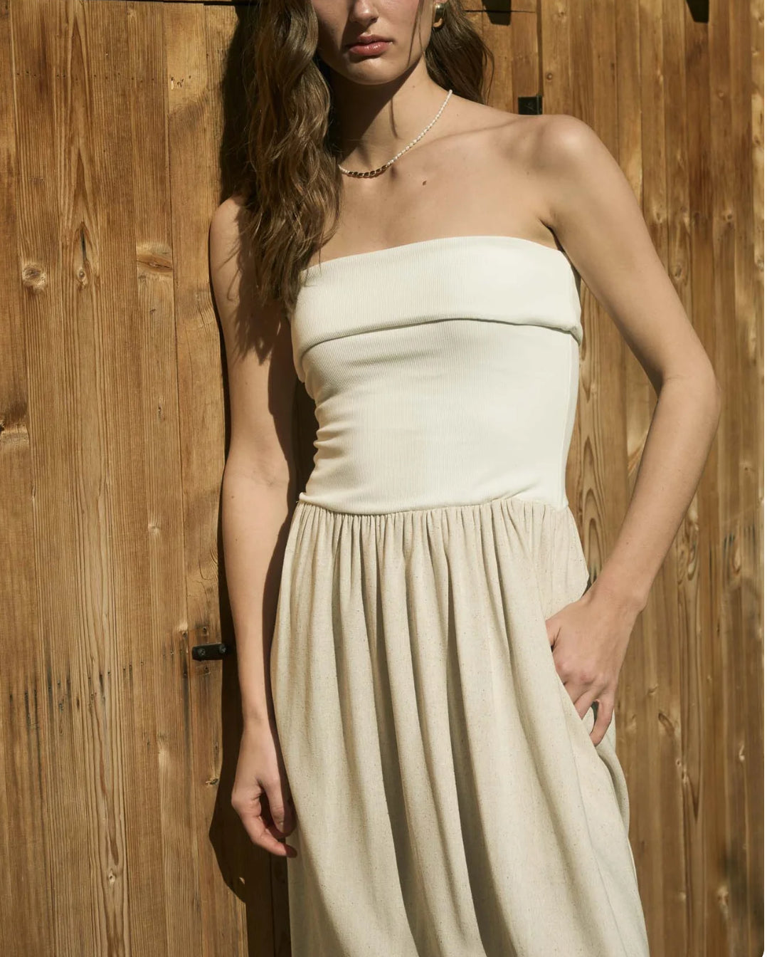 Contrast Strapless Midi Dress