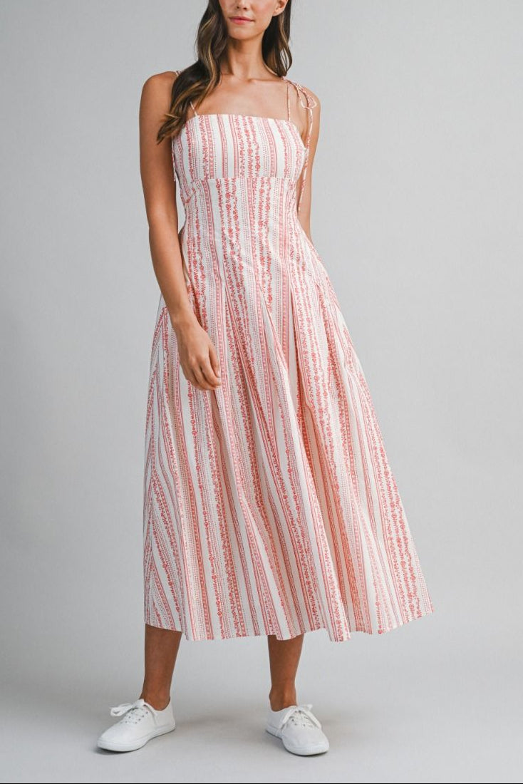 open lace back dress Pink & Red Stripe Midi Dress – Jules & James Boutique main image 0
