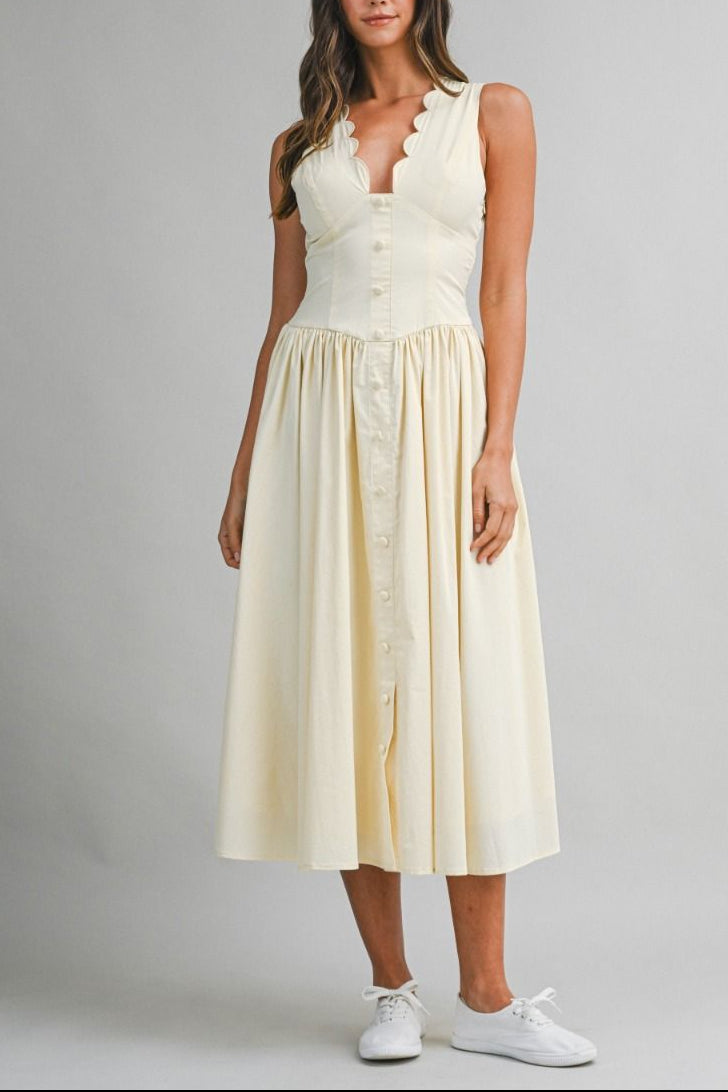 knee length dresses for ladies Light Yellow Midi Dress – Viibra By Fayi