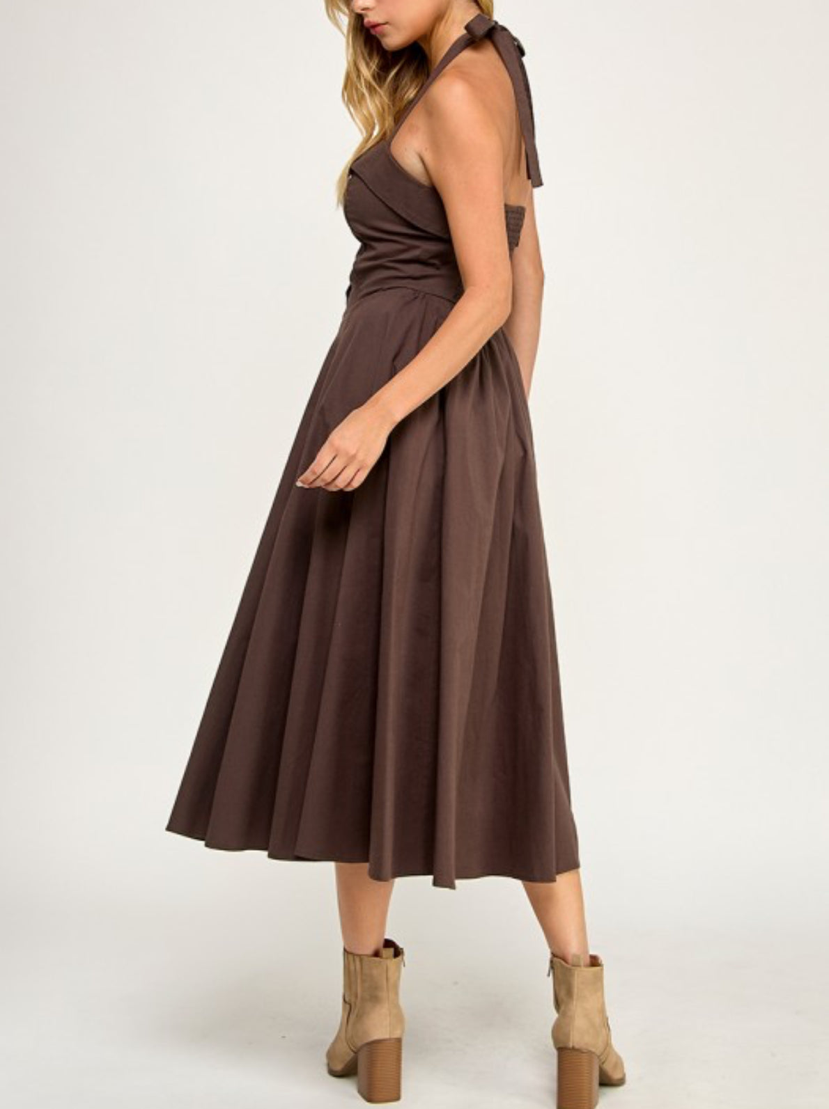 Halter flare midi dress