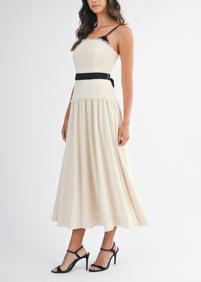 Midi dress with waist back bow detail