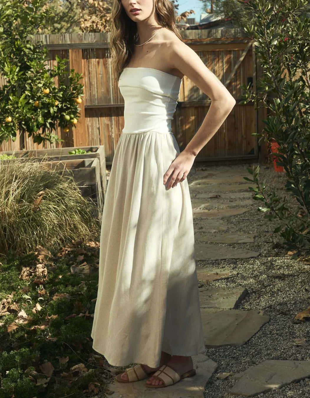 Contrast Strapless Midi Dress