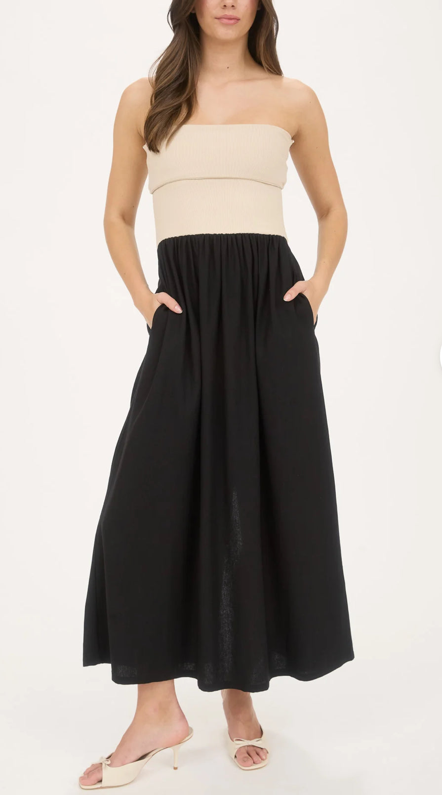 Contrast Strapless Midi Dress