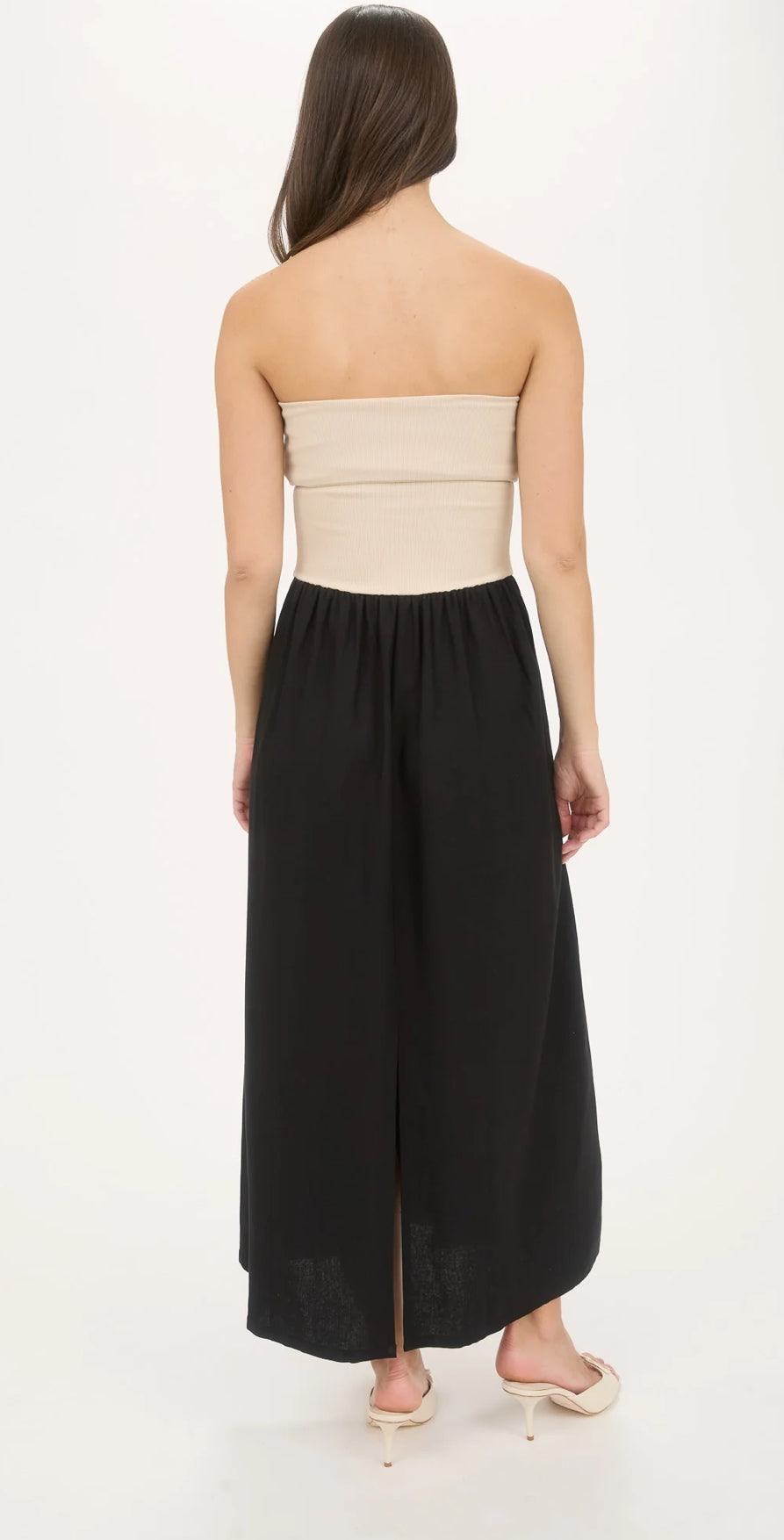 Contrast Strapless Midi Dress