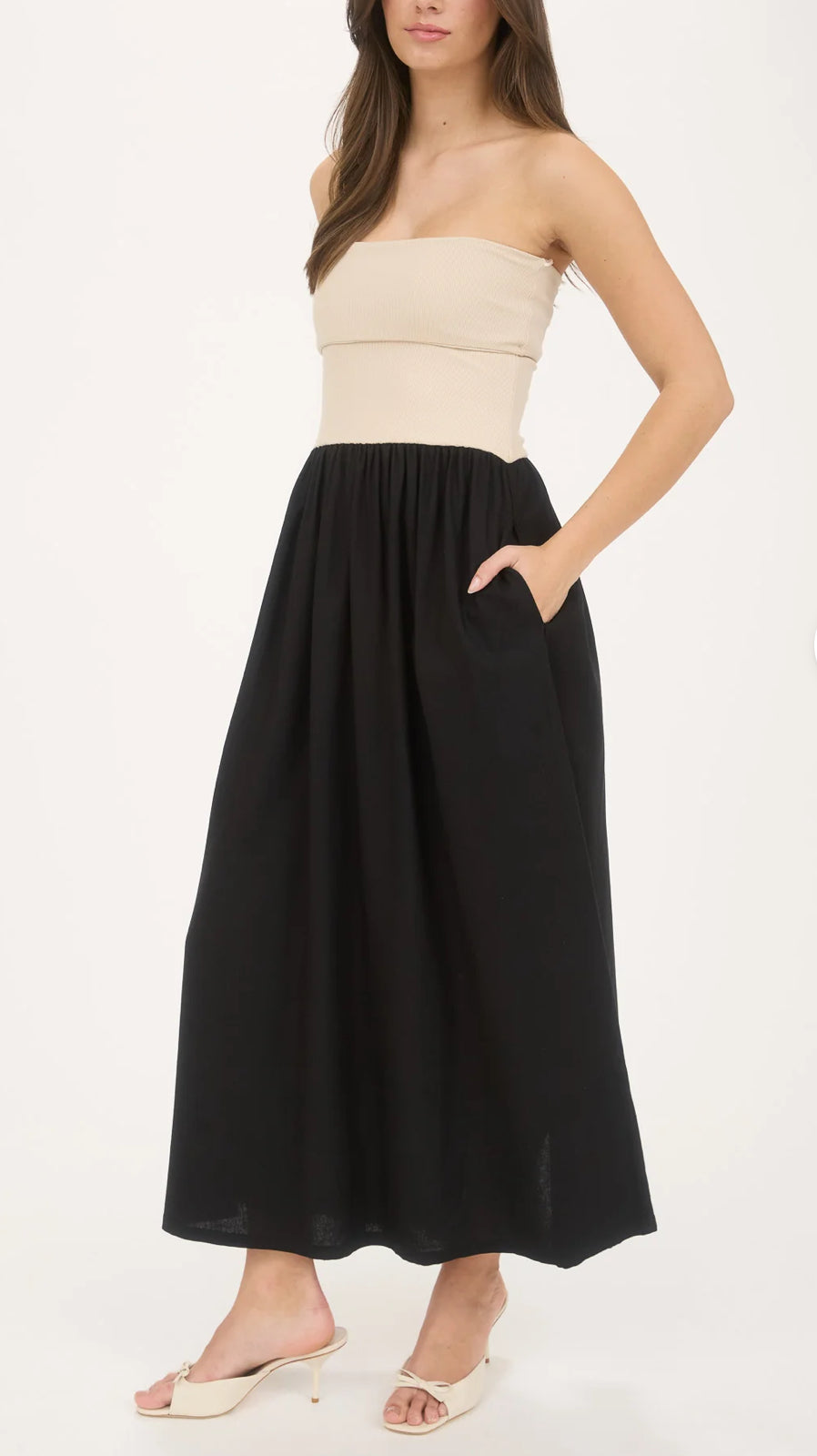 Contrast Strapless Midi Dress