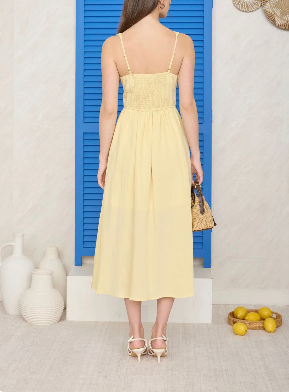 SQUARE NECK FRONT TIE CORSET DETAIL MIDI DRESS