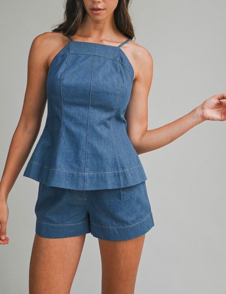 DENIM TOP AND SHORT SET
