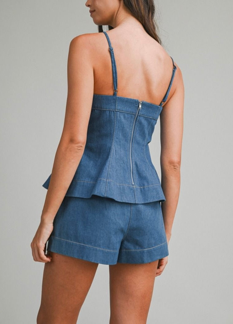 DENIM TOP AND SHORT SET