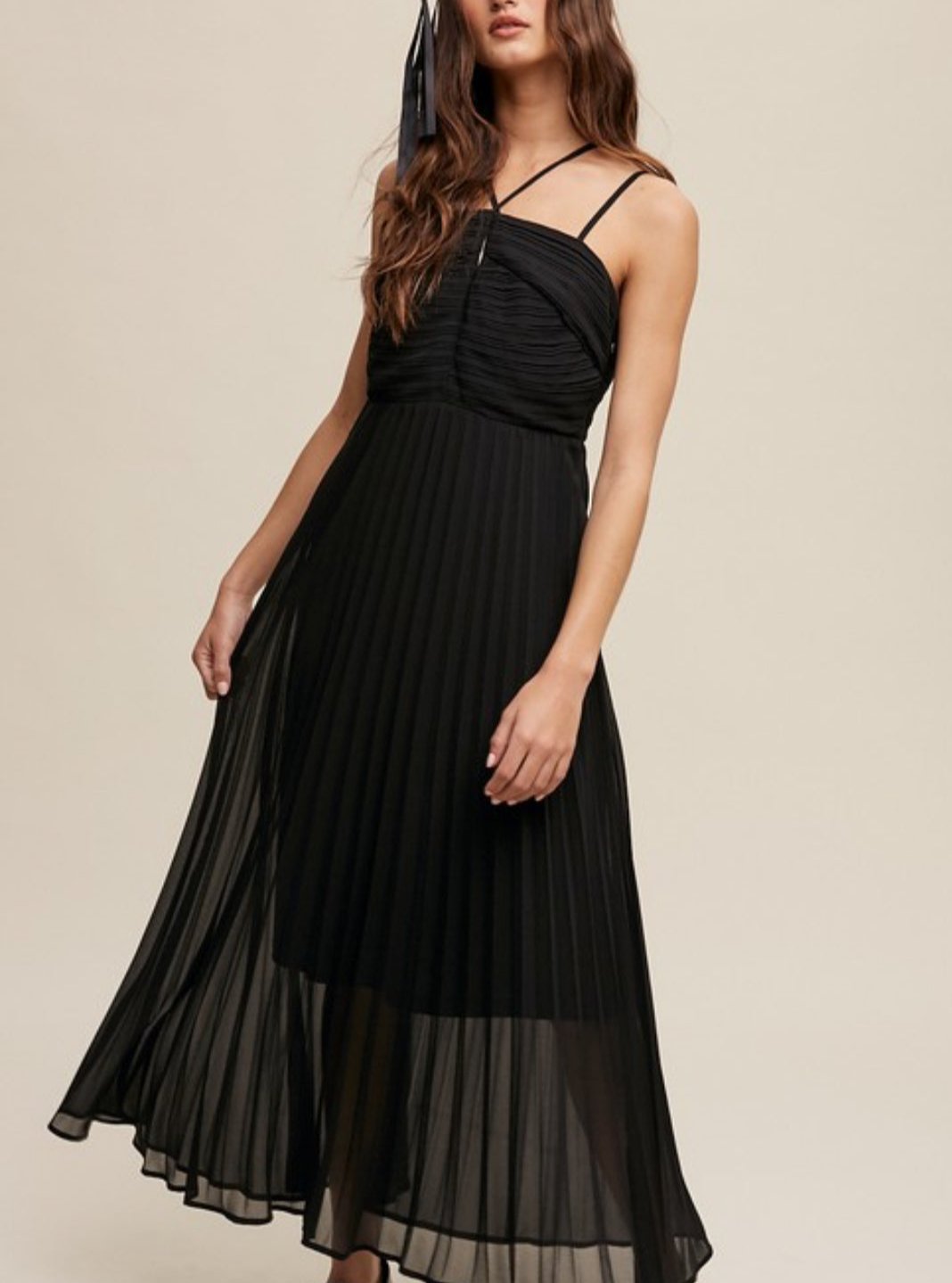 Halter Pleated Maxi Dress