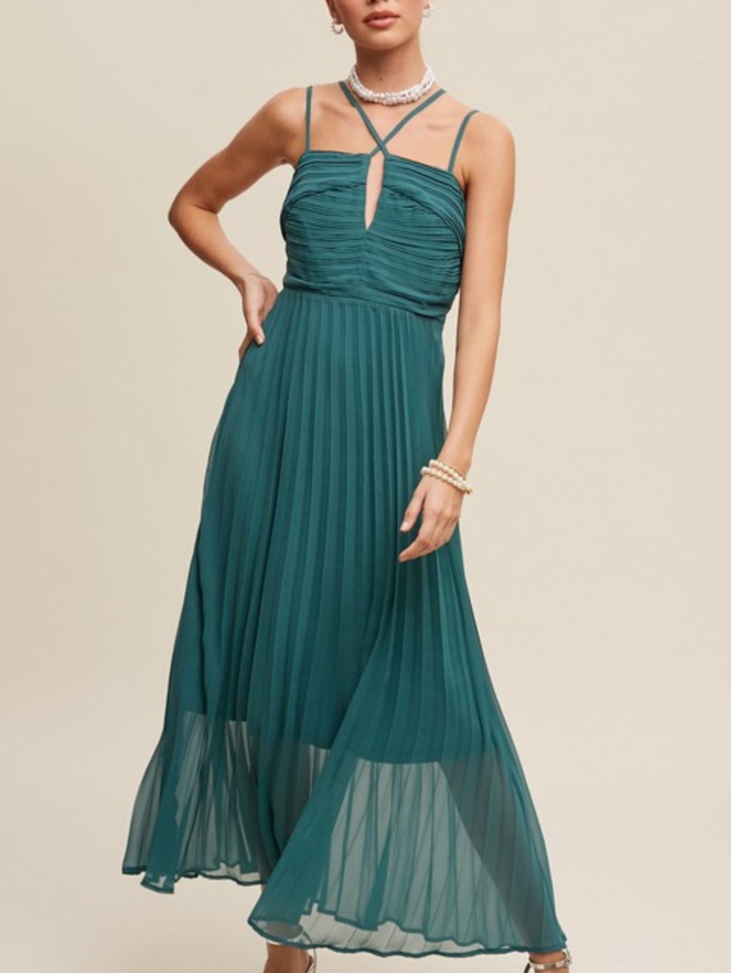 Halter Pleated Maxi Dress