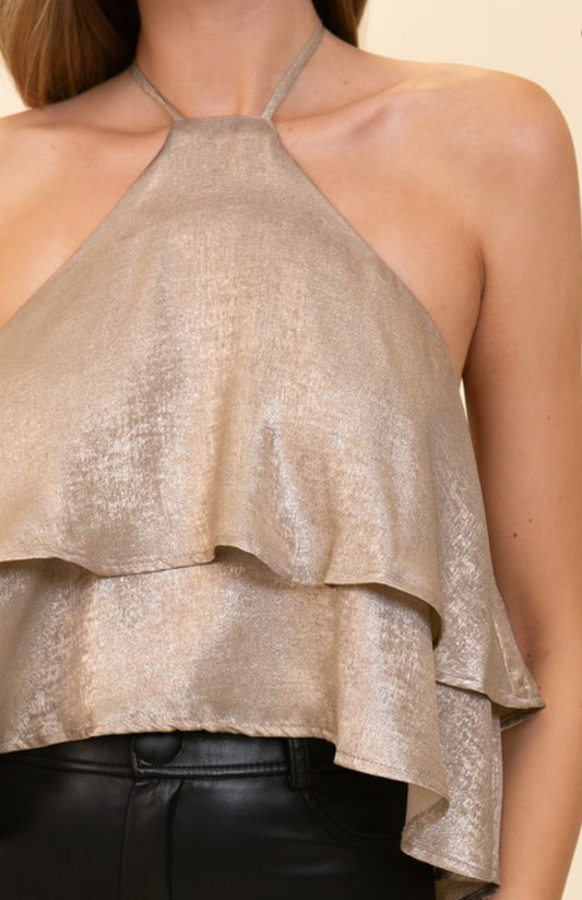 Holiday Glam Tiered Metallic Top