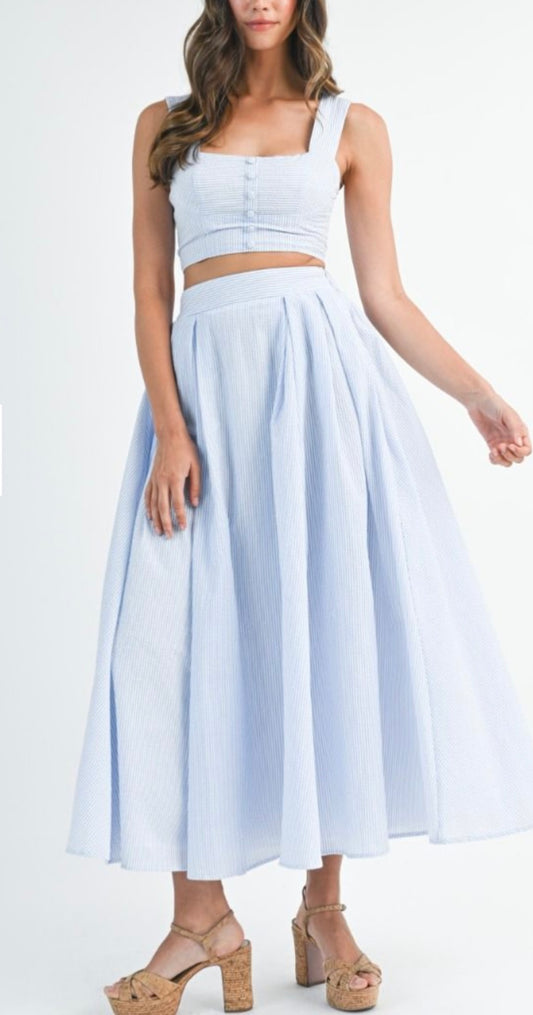 Light Blue Crop Top and Midi Skirt Set