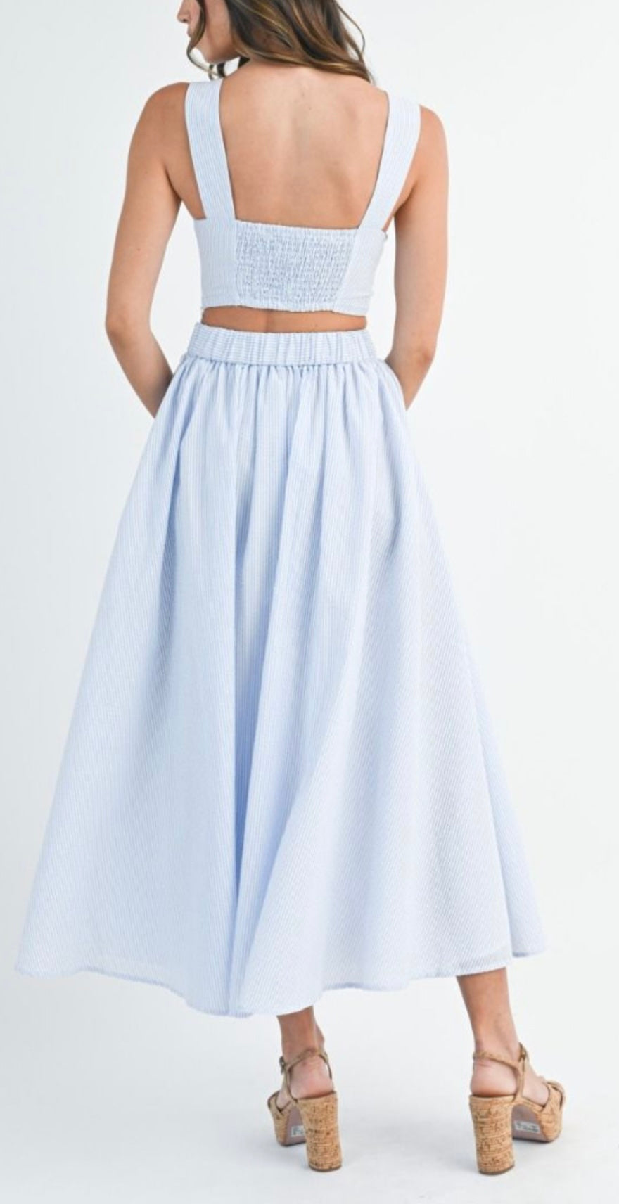 Light Blue Crop Top and Midi Skirt Set
