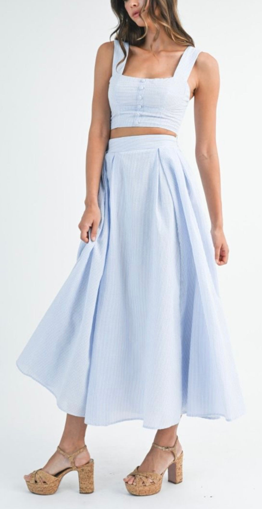 Light Blue Crop Top and Midi Skirt Set