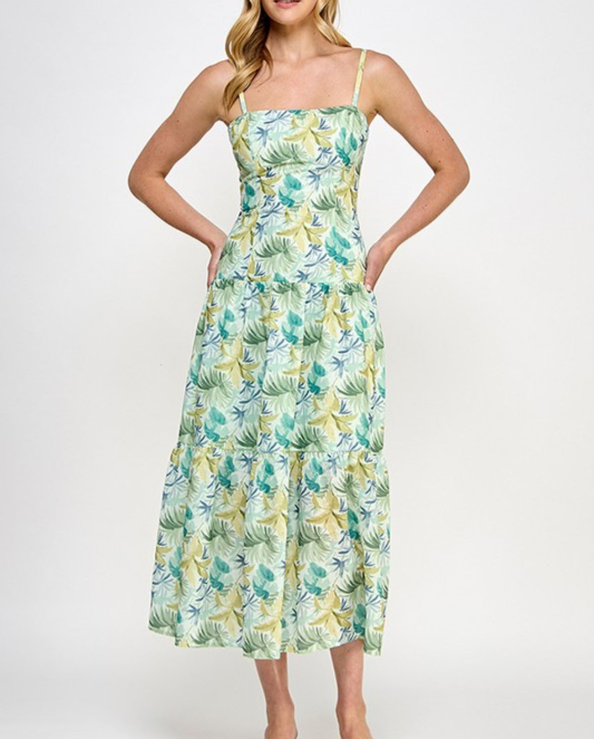 Olive Print Cami Midi Dress