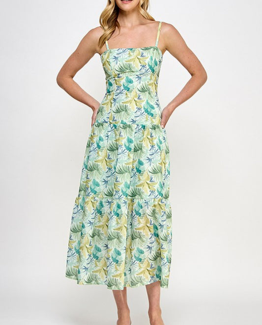 Olive Print Cami Midi Dress