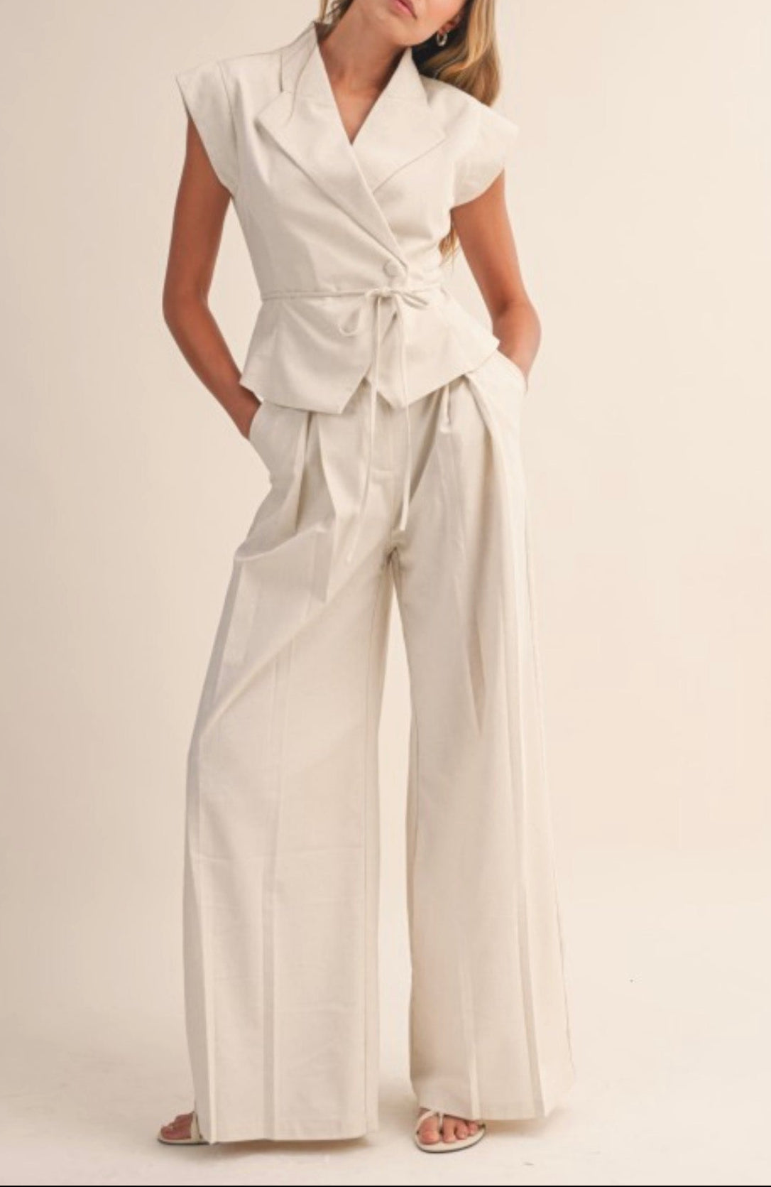 Sleeveless Top And Long Pants Set Linen