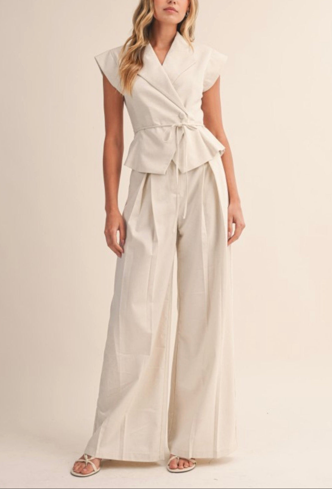 Sleeveless Top And Long Pants Set Linen