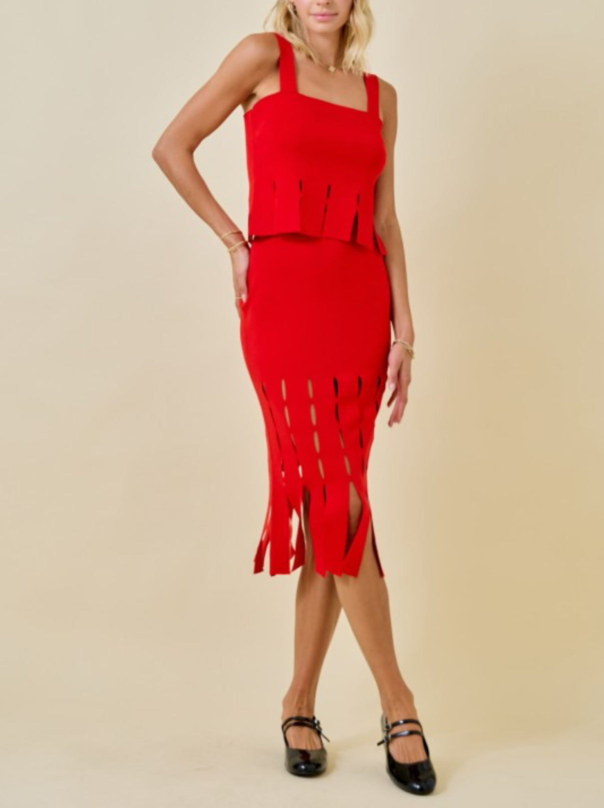 Cropped Tank Top and Midi Skirt Set