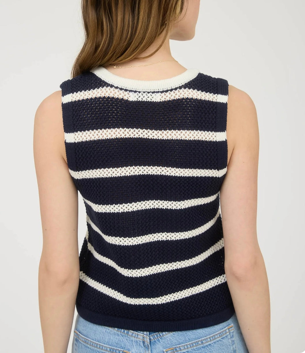 Stripe V Neck Button Front Vest