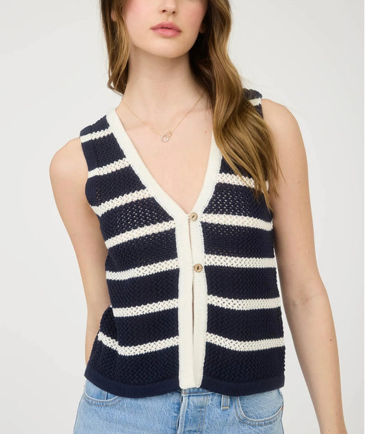 Stripe V Neck Button Front Vest