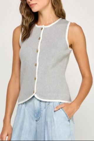 Neck Button Sweater Vest