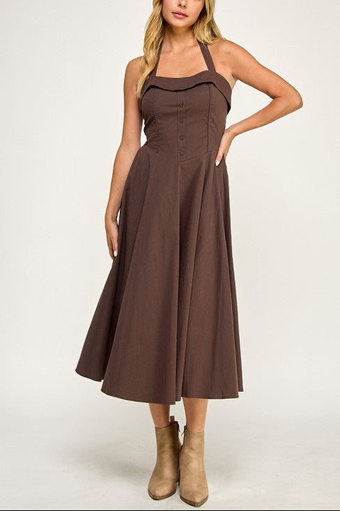 Halter flare midi dress