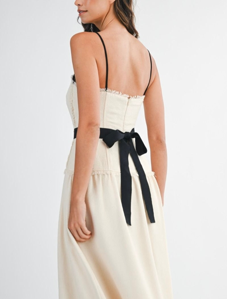 Midi dress with waist back bow detail