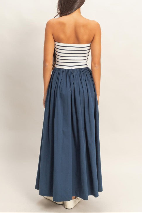 Striped Strapless Flowy Midi Dress